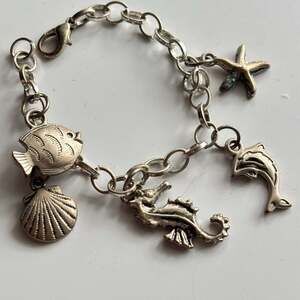 Silver Tone Nautical Sea Life Charm Bracelet